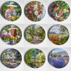 Decorative Figurines Woman And Flowers Painting Wall Plate Beautiful Home Living Room Restaurant European Style Art