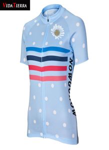 2019 여성 사이클링 저지 블루 소녀 자전거 자전거 착용 의류 사랑스러운 Maillot ciclismo 간단한 꽃 패턴 아름다운 선물 럭키 FAS3564968