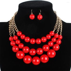 Pendant Necklaces Exquisite Large Size Red Artificial Pearl Handmade Multi-layer Necklace Choker Wedding Party Jewelry