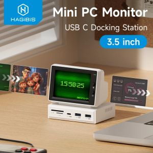 Monitors Hagibis 3.5inch IPS Mini Screen AIDA64 Mini PC CPU RAM HDD Data Monitor Display Sub Screen with USB C Hub for Laptop PC MacBook