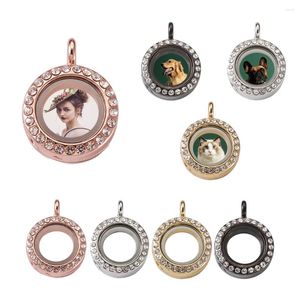 Pendant Necklaces Glass Magnetic Locket Pendants Rhinestone Po Frame Living Memory Floating Charms For Jewelry Gift Necklace Keychain Making