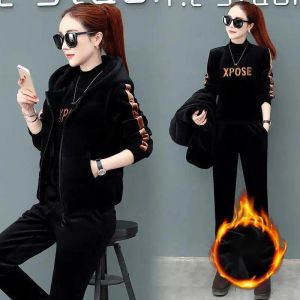 Women Suit Tracksuit Winter 2/3 Piece Set Hoodies+Vest+Pants Casual Suit Plus Velvet Warm Sporting Women's Suits Kvinnliga kläder