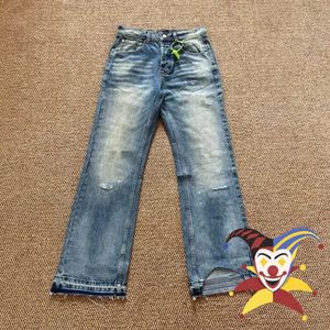 Calças masculinas lavadas Destruir vintage erd perna jeans calça homens mulheres 1 1 jogador de alta qualidade calça j240409