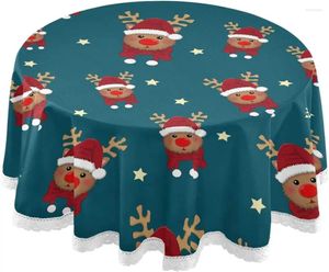 Table Cloth Round Christmas Elk Snowflake Classic Cover For Kitchen Dinning Tabletop Decoration 60 Inch