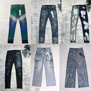 Designer lila märke denim jeans byxor retro streetwear casual rak tröjor höjd kvalitet broderi hål byxor