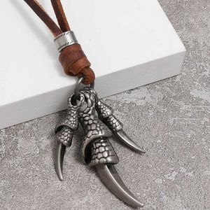 Anhänger Halsketten Vintage Dragon Klaue Anhänger Halskette Herren und Damen Silber Leder Seil Halskette Punk Gothic Hip Hop Party Schmuck Schmuck