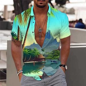 Camisas casuais masculinas 2024 Camisetas de verão de algodão camisa masculina Hawaiian Fashion Street Sleeves Short Coconut Tree Beach Férias Party Mens Shirtl2404