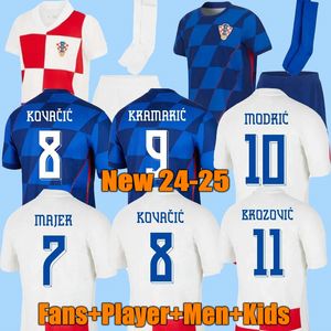 Kroatien Fußballtrikot 2024 2025 Kroatie Nationalmannschaft 24 25 Fußball -Hemd -Kinder -Kinder -Kit -Set White Away Blue Men Uniform Modric Perisic Kovacic Pasalic