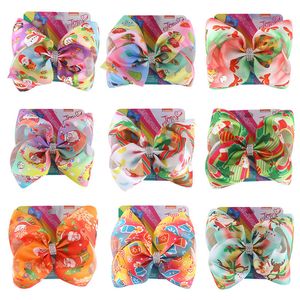 Kids Hair Clips Hair Accessories 8-inch Bow JOJO Christmas Santa Elk Children's Hair Clip with card girl's hairpins for holiday parties
