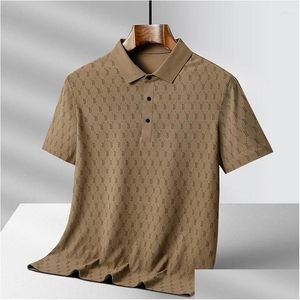 Herren Polos S Light Business kurzärmeliges Hemd 2024 Sommereis Seide Solid Farbe Einfacher lässiges All-Match High-End T-Shirt Drop liefern dhgy8