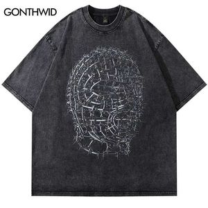 Men's T-Shirts 2023 Men Hip Hop Streetwear T Shirt Iron Human Head Model Graphic T Shirt Black Cotton Loose Tshirt Harajuku Oversize Tops Tees J240409