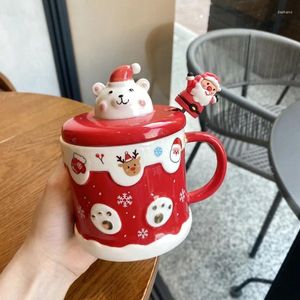 Mugs Christmas Gift Box Cute Bear Ceramic Mug With Lid And Spoon For Men Women Friends Students Children Cartoon Coffee Milk Tea Cup