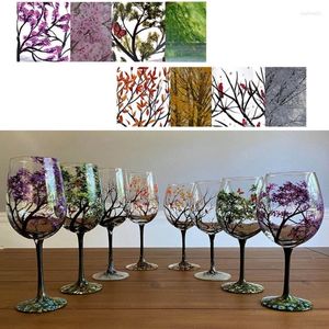 Vino in bicchiere da vino a quattro stagioni di vetro artistico dipinto di alberi per amanti grandi bevande regalo