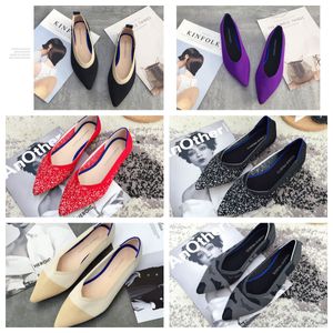 2024 New Luxury Flat bottomed pointed ballet black white lack soft soled knitted maternity women boat shoe casual and comfortable size 35-41