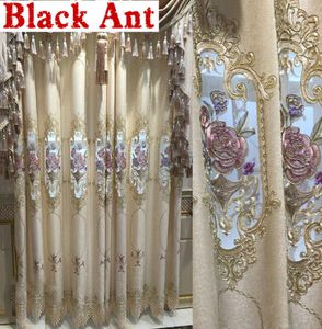 Europe Luxury Noble Villa Bedroom Curtain Gold Blue Blackout Chenille Fabric Window Drapes Tulle for Living room Cortina 4 LJ20124186941