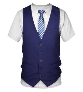 Rolig falsk kostym 3D T -shirt Tuxedo Bow Tie 3D Tryckt T -skjortor Män Summer Fashion Kort ärm Streetwear Fake Suit Vest Tshirt X069918646