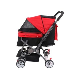 Dogs Luxury red color Travel 6 Wheel Heavy Duty Large Multifunctional Pet carrier Pet Trolle Travel Folding 1 seat Pet stroller