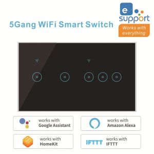 Tela de vidro Touch Screen Controle de voz Wi-Fi Smart Remote Wall Switch para usar com Tuya Ewelink App 4-5-6Gang para Tuya Ewelink App Switch
