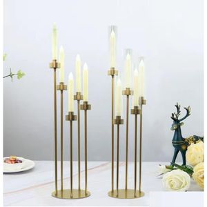 Titulares de velas acrílico limpo 5 armas Festa de casamento Supplies Sliver/Gold Metal sem lustre de suporte pendurado Drop Drop Home Garden Dhbap