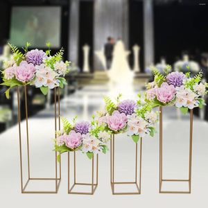 Vasi 4pcs Gold Metal Flower State Porta vaso geometrica Rettangolare Decor da festa per matrimoni all'aperto