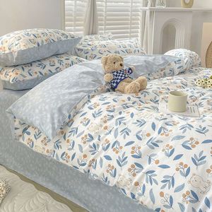 Ins Style Cotton Bedding Four Piece Set 100 Cartoon Dormitory Sheet Three Childrens Fitted Quilt Cover