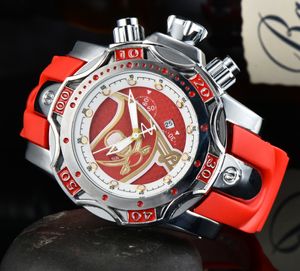 Invicto Men's Sports Quartz Date Watch Red Zeus Steel Strap Watch Full Function World Time Folding Clasp 51mm