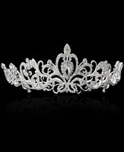 Bling silver kristaller bröllop tiaras pärlstav brud krona diamant smycken rhinestone pannband billiga hår tillbehör tävling tiara7902016