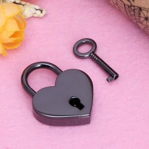 Formato de coração vintage antigo estilo antigo mini arqueado cadeados trava de chave com chave q0ka