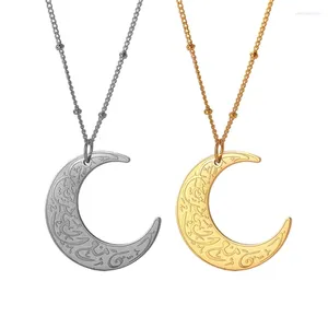 Anhänger Halskette Ayatul Kursi Mond Halskette für Frauen Arabisch religiöser Gott Messager Islam Muslime Edelstahlhals Halsschmuck
