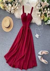 Partykleider 2022 Sommer Frauen Langes Cocktailkleid Süße Erinnerung 7 Farbe Rücken grüner Wein rot weiß gelb sexy vneck prom Beach R5394904