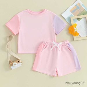 Set di abbigliamento per bambini abbigliamento per bambini ragazzi ragazze contrasto estate color manica corta toppa topi di magliette+pantaloncini set di abiti abiti