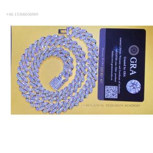 HQ GEMS 14mm Solid Sier Full Iced Out Diamond Yellow Gold Cuban Chain Link Miami Chokers Halsband Män