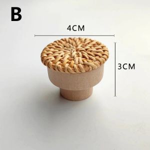 Trähandtag Beech Rattan Drawer Knobs Round Garderob Handle Kök Skåp Dörrhandtag drar möbler hårdvara