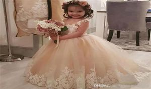 Nya Champagne Flower Girl Dresses For Wedding Custom Made Ny ankomst Pageant Dress Sleeveless Communion Dresses9509936