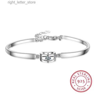 Bangle 100% 925 sterling silver AAA+crystal love heart-shaped bracelet suitable for womens Valentines Day gifts wedding parties jewelry Gfit yq240409