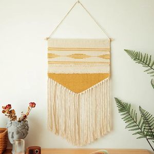 Tapestries Cotton Linen Tapestry Decor Electric Meter Hand Knot Tassel Geometric Printed Ornament Wall Hanging Macrame Tufted