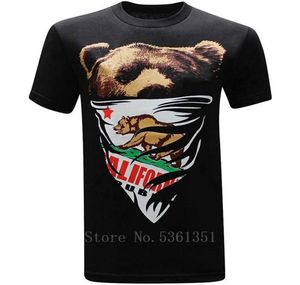 Kalifornien Republic White Bandana Bear Men039S tshirt Cartoon Print T Shirt Short Sleeve 2019 Oneck Short Sleeve2222759