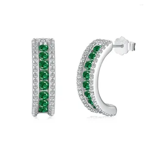 Studörhängen S925 Pure Silver för kvinnor med en avancerad känsla inlagd grön full rad diamant zirkon halvcirkulär krökt