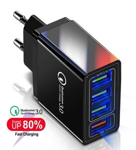 Quick Charge 30 USB Carregador 48W 4 Adaptador de portas QC 30 EUUUSUK Plug Wall Telefone celular Fast Charger Home Wall Charger Adap9164548