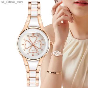 Wristwatches Luxury Rose Gold Ladies Brand es Fashion Love Small Grass Design Women Quartz Casual Stainless Steel Strap Bracelets240409