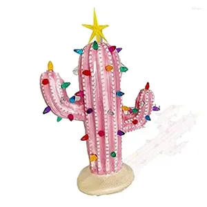 Decorative Figurines Cactus Christmas Tree Light Up Vintage Resin For Xmas Home Tabletop Decorations Pink