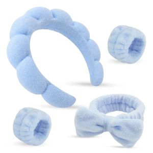 4Pcs Wash Face Headbands For Women Coral Fleece Hair Bands Cuff Waterproof Bands Absorbent Wristbands Hairband Hair Accessories
