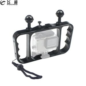 Камеры с CNC Handheld Stabilizer Crackte Cracket Dual Handling Plasdlight Tray Diving Diving под водой для GoPro 11 10 9 8 7 6 5 Действие камера