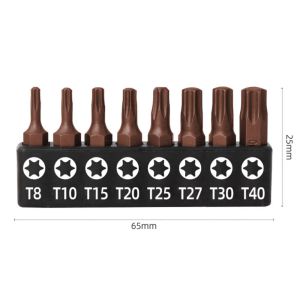 Binoax 8pcs 1/4 مفك البراغي مجموعة S2 25mm عبر Torx مع حامل البت Hex Shand