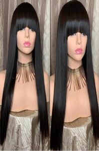 Perucas de cabelo humano de topo de seda com franja perucas de cabelo humano reto 150 Remy Wig brasileiro com franja WIG68432917723478