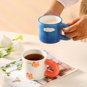 Bowls INS Ceramic Coffee Cup With Handle Hand Pinch Creativity Flower Heart Stripe Drinking Home Couple Office Water