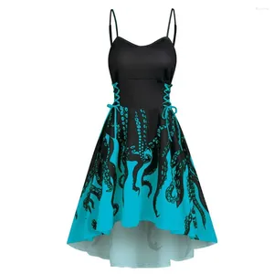 Casual Dresses High Low Lace Up Octopus Print Cami Dress Elegant Party Women Summer Dip Hem Sleeveless Gothic Plus Size Vestidos