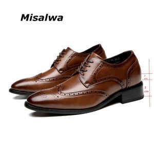 Stivali Misalwa vera pelle di cuoio Brogue Men Shoes Flat / 5 cm Altezza Aumenta Scarpe Abito Formale Ufficiale Ufficio Business Office Business Office