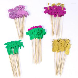 FESTIDOS DE FESTO 12PCS FLAMINGO PALM FEITA CUPCAKE Topper Hawaiian Luau Summer Bolo Decoração de Casamentos Infantil Jungina de Aniversário