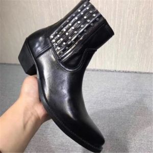 Boots Customized Slip on Spike Stud Rivets Ankle Black Boots Men Denim Pointed Toe Wedge Boots